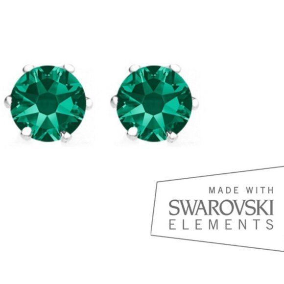 Swarovski Crystal - Sterling Silver Overlay 2 CTW Emerald Stud Earrings - 0.24" - Picture 1 of 8